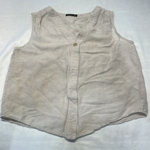 MOTF Linen Sleeveless Top XS Minimalist V Neck Button Front Summer Capsule Beach